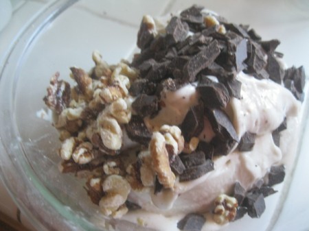 Banana Ice Cream with Walnuts & chocolate