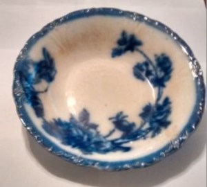 white bowl with dark blue pattern