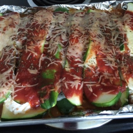 sauce and cheese added to pan