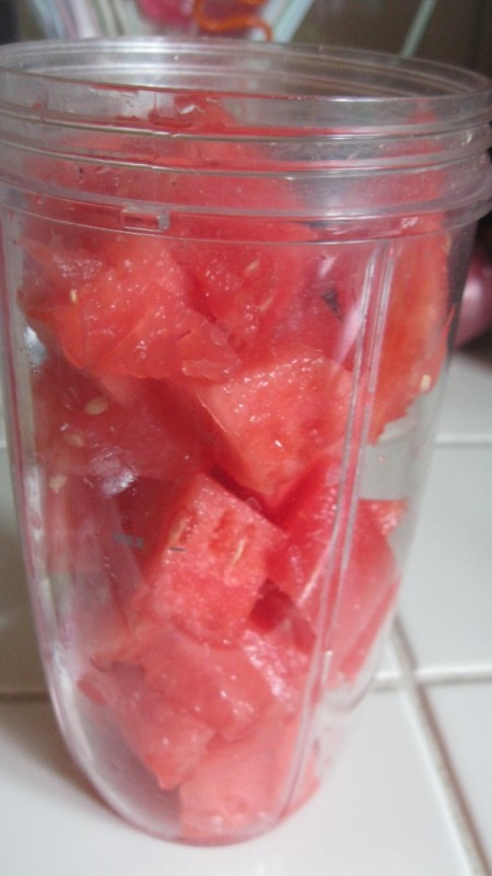 Watermelon-Strawberry Popsicles -
 cubed watermelon