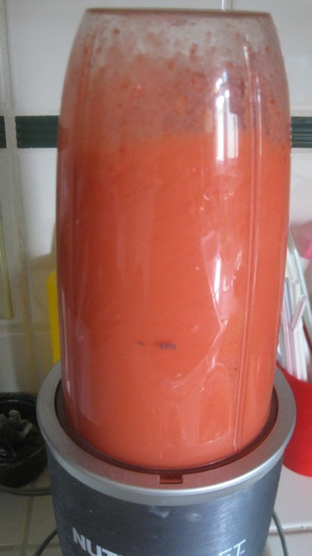 Watermelon-Strawberry Popsicles -
blended strawberry & watermelon