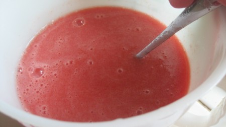 Watermelon-Strawberry Popsicles -
 straining watermelon