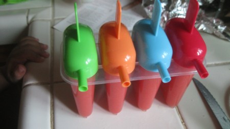 Watermelon-Strawberry Popsicles -
 molds ready for freezer
