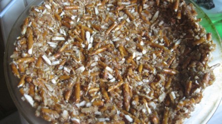 pretzels crushed in pan