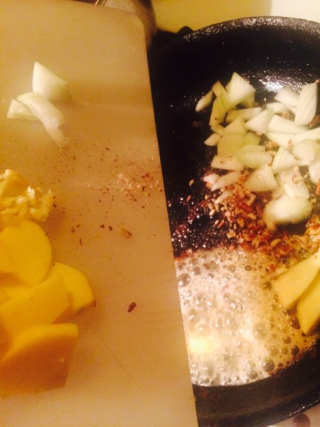 chopped ingredients in pan