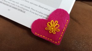 Felt Heart Bookmark - bookmark on corner of book pages