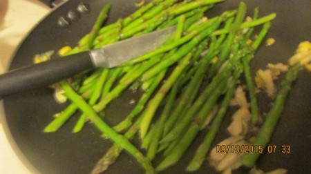 garlic & asparagus in pan