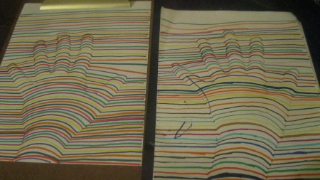 Lines drawn over a traced handprint for a 3D effect.