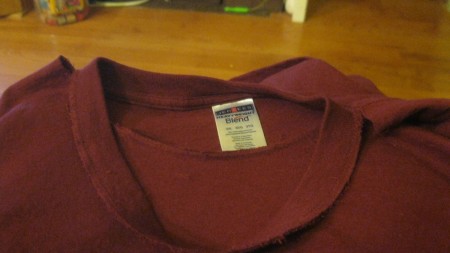 A t-shirt with a crew neck collar.