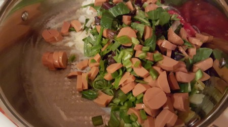 cooking soy dogs & veggies