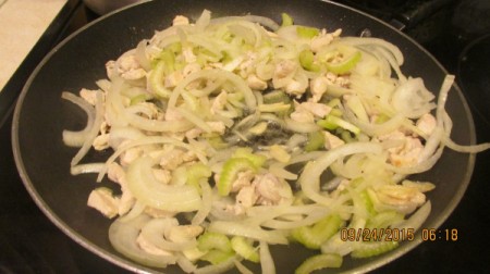celery & onions in pan