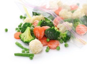 Frozen veggies in a ziplock bag.