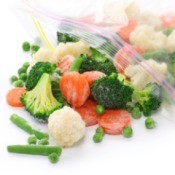 Frozen veggies in a ziplock bag.
