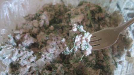 meat mixed with spinach
