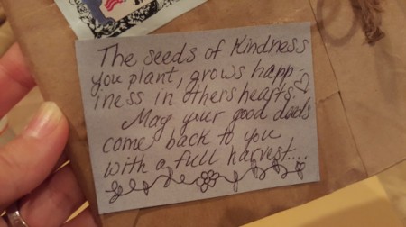 A greeting on the seed friendship card.
