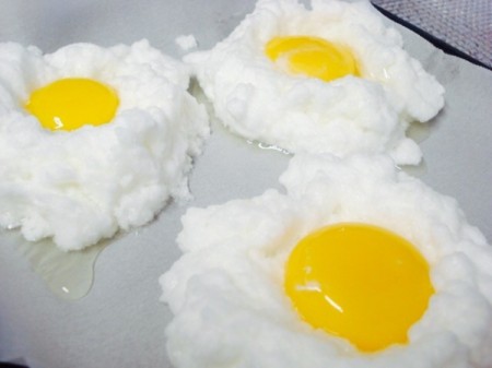 yolks dropped in clouds