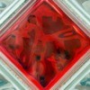 clear and one red glass blocks