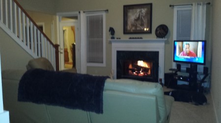 windows next to fireplace