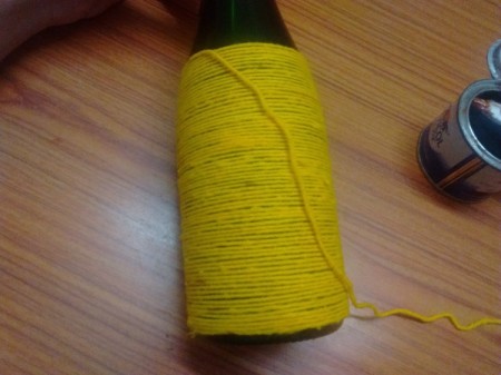 Yarn Wrapped Bottle Vase