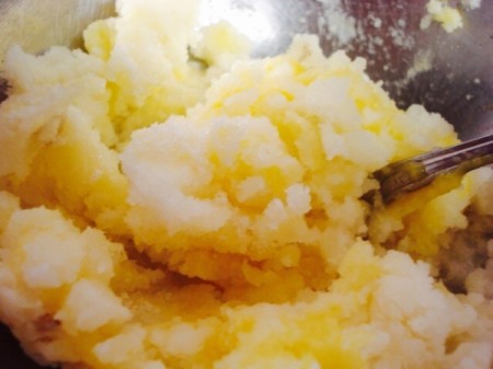 mashing potatoes with egg yolk