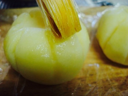 brushing potato pumpkin balls
