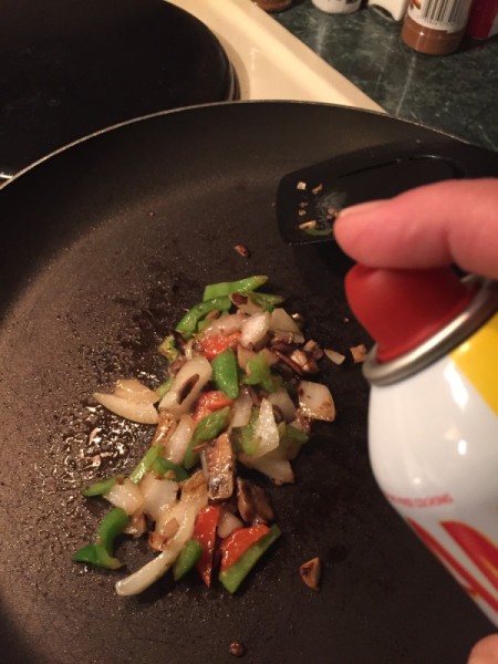 spraying join in cooking veggies