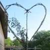 A trellis made from branches, shaped like a heart.