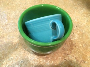 coffee cup stuck in small bowl or cup