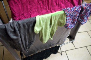 socks on folding drying rack