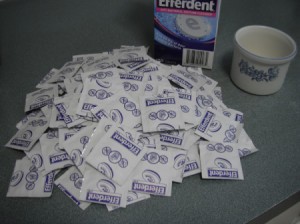 A pile of efferdent tablets, separated.