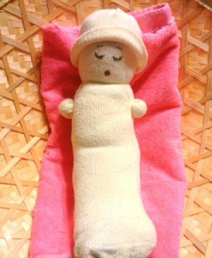 baby doll made from a white sock