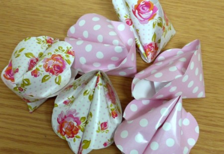 pink polka dot and floral paper fortune cookies