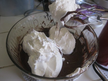 Whipped cream added to the chocolate.