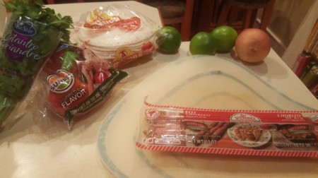 Ingredients for spicy chorizo tacos.