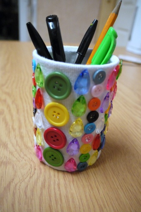 Button and Jewel Pencil Pot