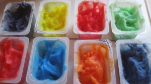 containers of bathtub finger paint