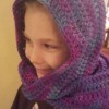 young girl wearing crochet hooded scarf