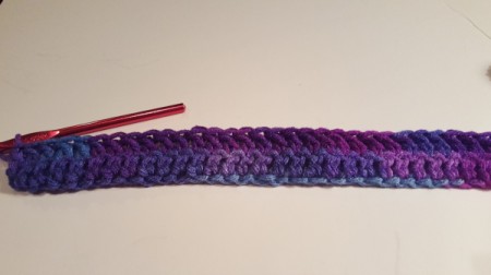 turn and make another row of double crochet for hooded scarf