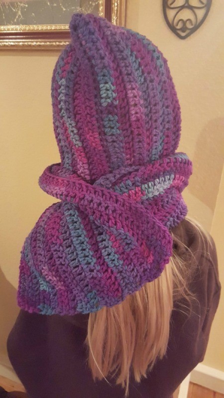 back view of hooded scarf