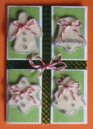 Christmas card with four felt sugar cookies