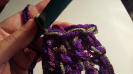 Thick Crocheted Slippers - Work 3 sc through both thicknesses, and fasten off.