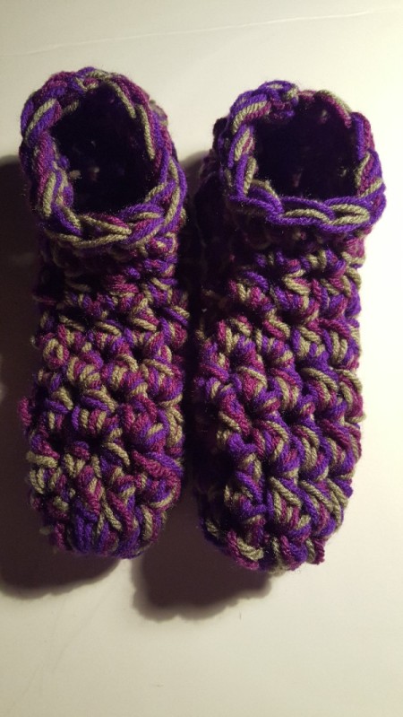 Thick Crocheted Slippers - top down view of finished slippers