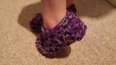 Thick Crocheted Slippers - on child's foot