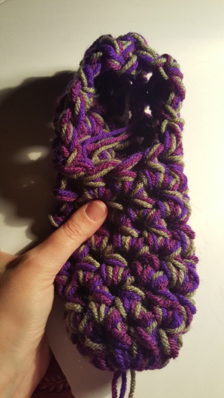Thick Crocheted Slippers - line up heel ends