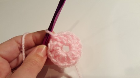 Crocheted Beanie Hat for American Girl Doll - the top of the hat in process
