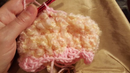 Crocheted Wrist Corsage for American Girl Doll - in process