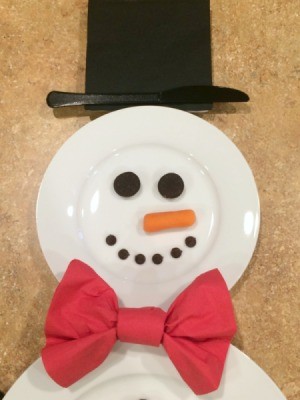 closeup of the snowman place setting head