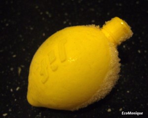 A lemon shaped container for lemon juice.