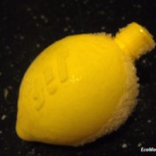 A lemon shaped container for lemon juice.
