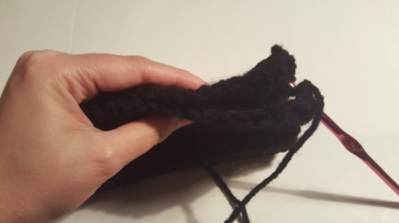 Crochet Men's Fingerless Gloves - fold bottom half of rectangle in half and chain one through both pieces